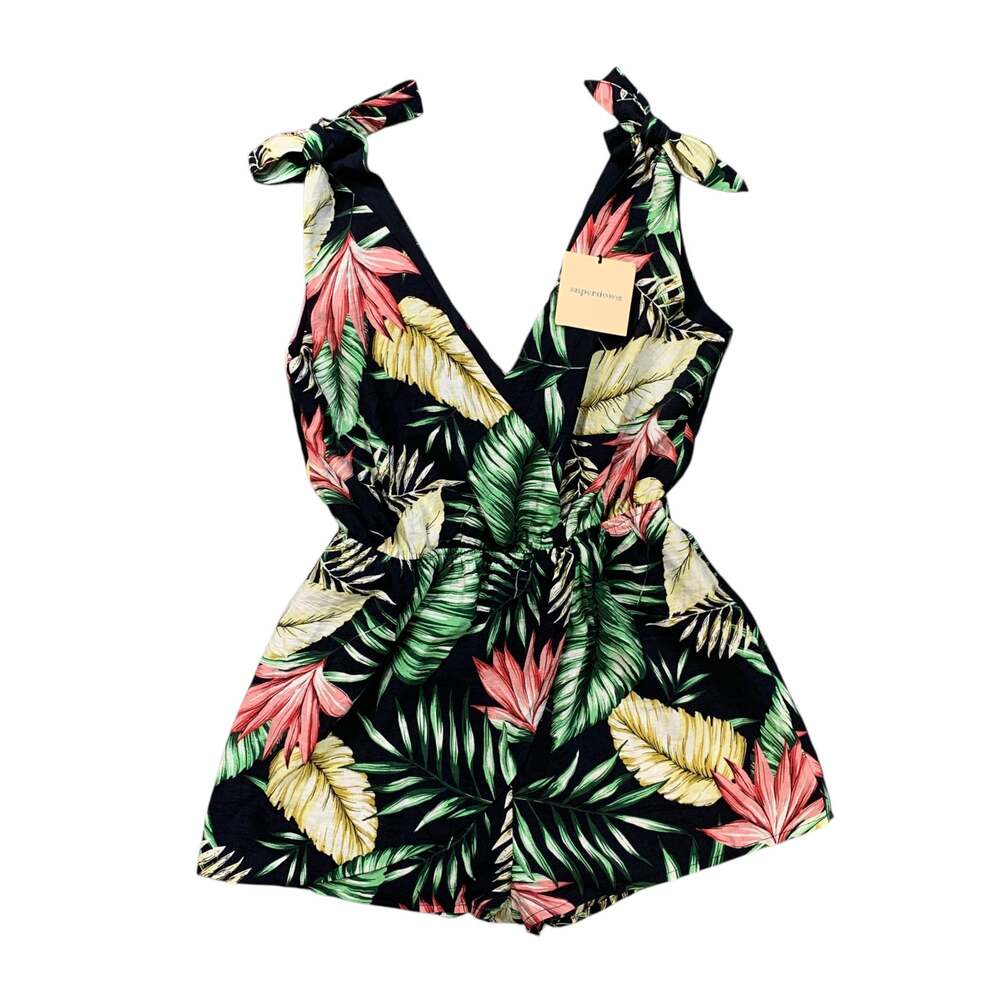 Superdown Romper Womens S Small Penelope Palm Surplice V Neck Cinched Waist